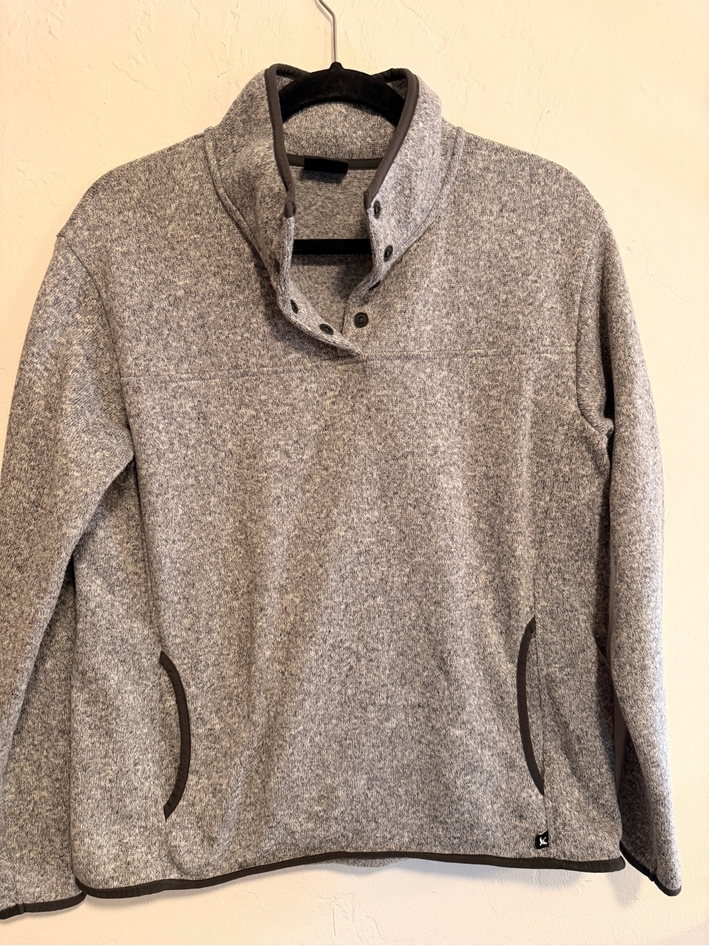 Eddie Bauer Heather Gray Snap-Button Mock Neck Sweater